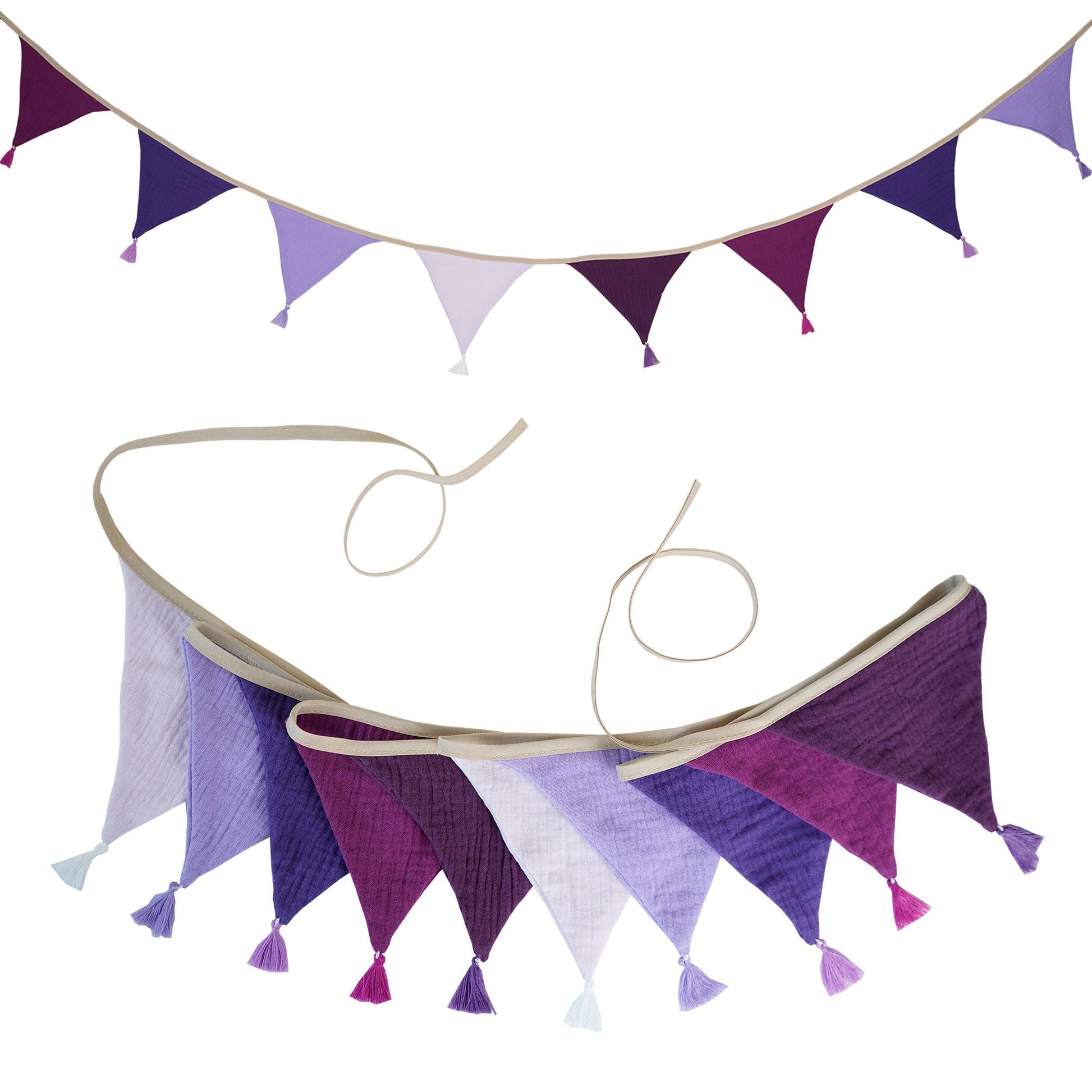 2.6M/8.5FT Nursery Fabric Bunting 10 Triangle Pennant Flags With Tassels Party Decor Banner Home Baby Shower Carnival Garland
