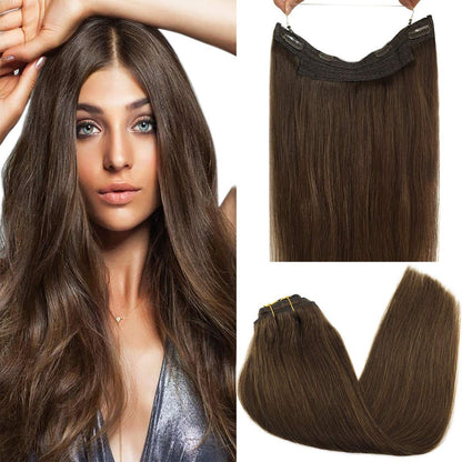 Cabelo Humano Liso de Extensão com Fio para Mega Hair, Linha de Pesca, Fusão Natural de Extensões de Cabelo com Clipes, Trama de Extensões para Mulheres