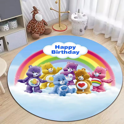 MINISO Rainbow Care Bear Themed Round Rug for Bedroom Decor Nursery Soft Rug  Kid's Crawling Playmat Children's Room Floor Mat