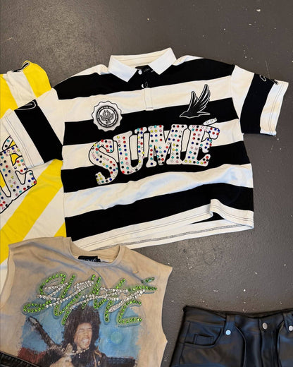 Y2K Harajuku Sume Gothic Klein Stone Embroidery Loose Long Sleeved T Shirt Hip Hop Men Women Stripe Polo Shirt Lapel Neck Shirt