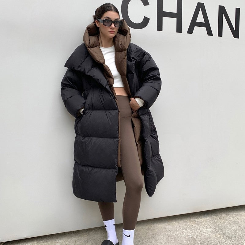 Janveny Fluffy White Duck Down Jacket Women Winter Thickness Warm Long Puffer Coat Hooded Female Fashion Fake Two-piece Parkas
