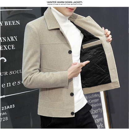 Autumn Winter Short Woolen Coat Merino Wool Men Korean Mink Imitation Jacket Trendy Heavy Clothes Mens Overcoat Heren Jas