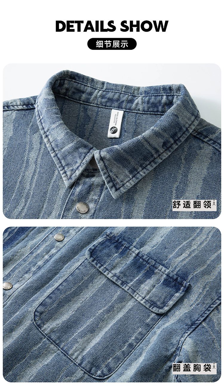 2025 Spring and autumn new fashion men retro denim cargo shirt casual simple shirt blouse