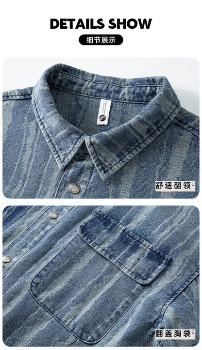 2025 Spring and autumn new fashion men retro denim cargo shirt casual simple shirt blouse