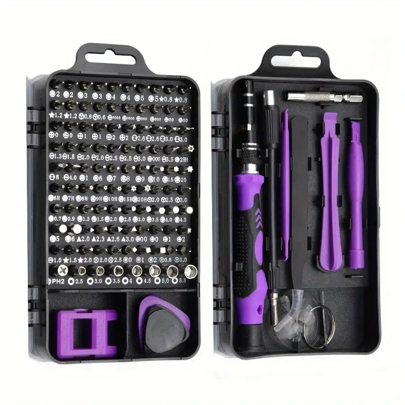 Chave de Precisão Roxa 115 Combinada com 1 Conjunto de Ferramentas Multifuncionais para Reparo Doméstico para Celulares, Relógios, Computadores e Outros Itens