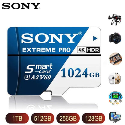 Cartão de Memória Sony SD de Alta Velocidade Micro SD Card 1024GB 512GB 256GB 128GB 64GB A2 V60 U3 Cartão de Memória TF para Celular Câmera PC