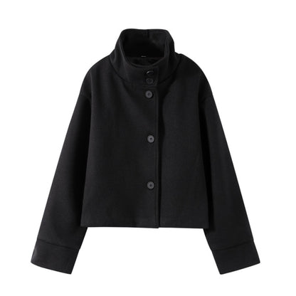 Elegant Stand Collar Woolen Jacket For Women Y2K Single Breasted Button Pockets Coat Lady 2025 Autumn Winter Street Chic Outwear