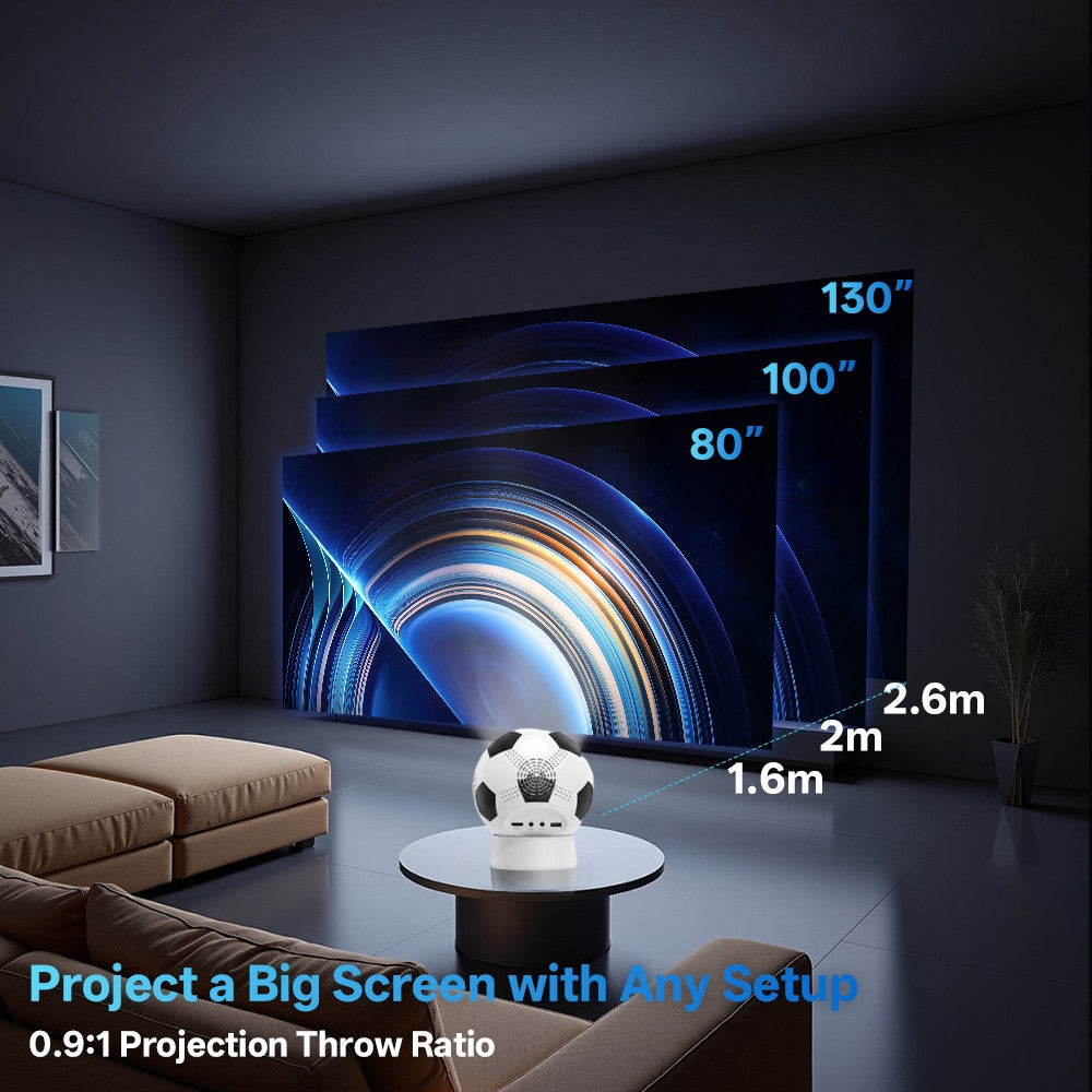 MSAI Soccer Q8 Projector 4K 720P Android 12 Auto Focus Dual-Band WiFi Multi-Language Projector for Camping Bedroom Outdoor Movie