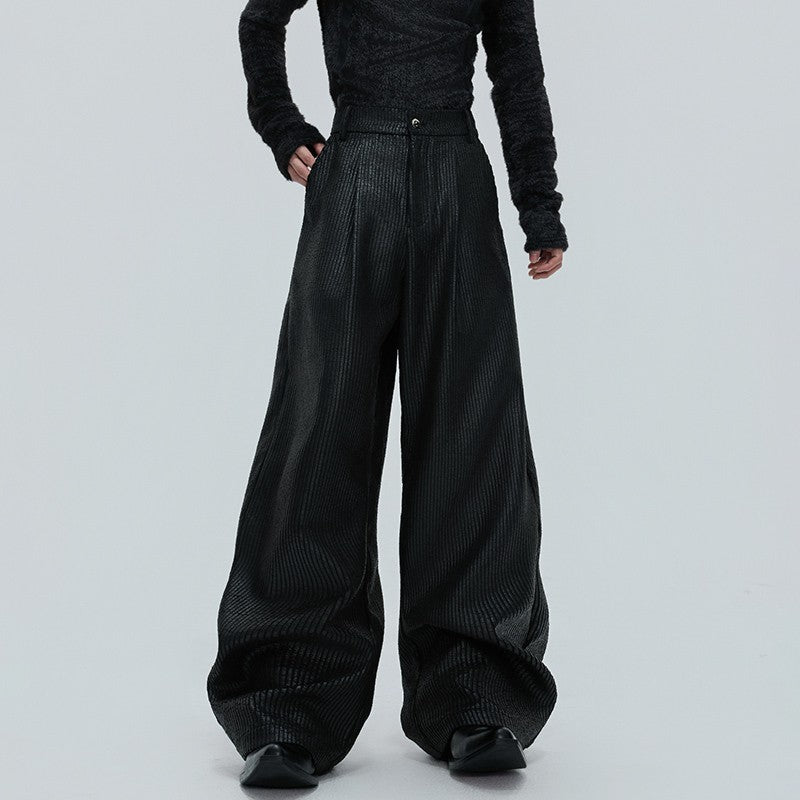 LUZHEN Fashion Original Metal Color Wide Leg Casual Pants Men 2025 New Luxury Solid Color High Quality Handsome Trousers JY4784