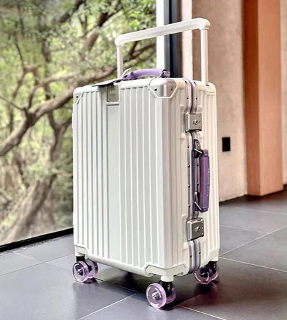 Mala de Viagem com Estrutura de Alumínio e Alça Larga, Rodas Giratórias Silenciosas Coloridas e Trava TSA, Mala de Carrinho de Grande Capacidade