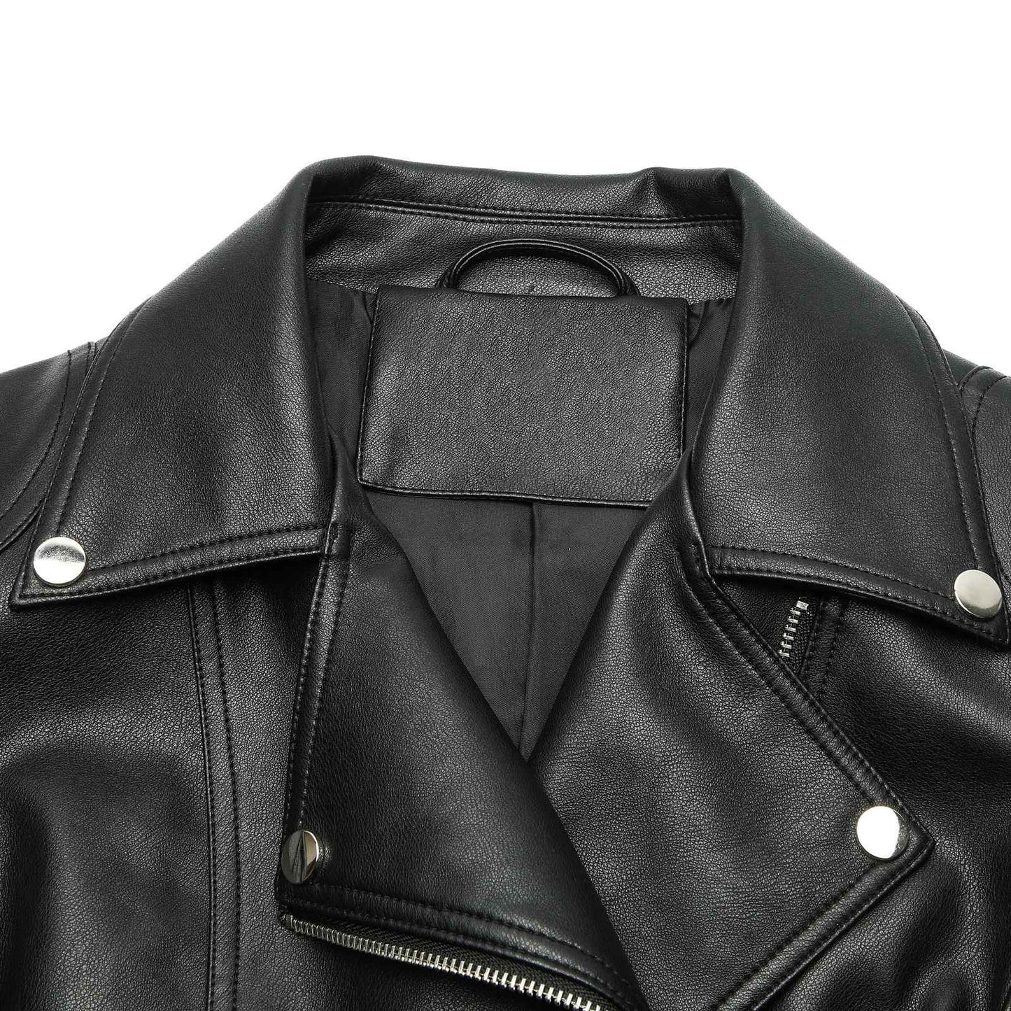 ? Biker Style Pu Leather Jacket for Women - Vegan Faux Motorcycle Jacket with Zipper & Buttons (Black/White/Red/Green)
