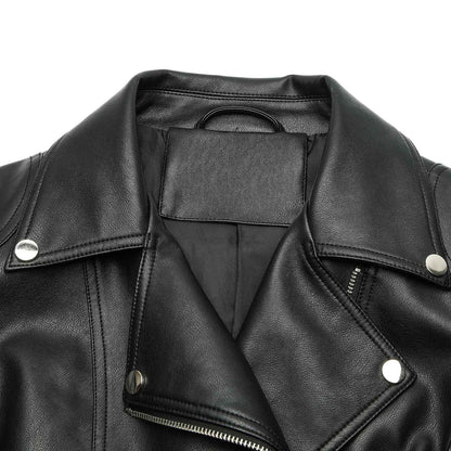 ? Biker Style Pu Leather Jacket for Women - Vegan Faux Motorcycle Jacket with Zipper & Buttons (Black/White/Red/Green)