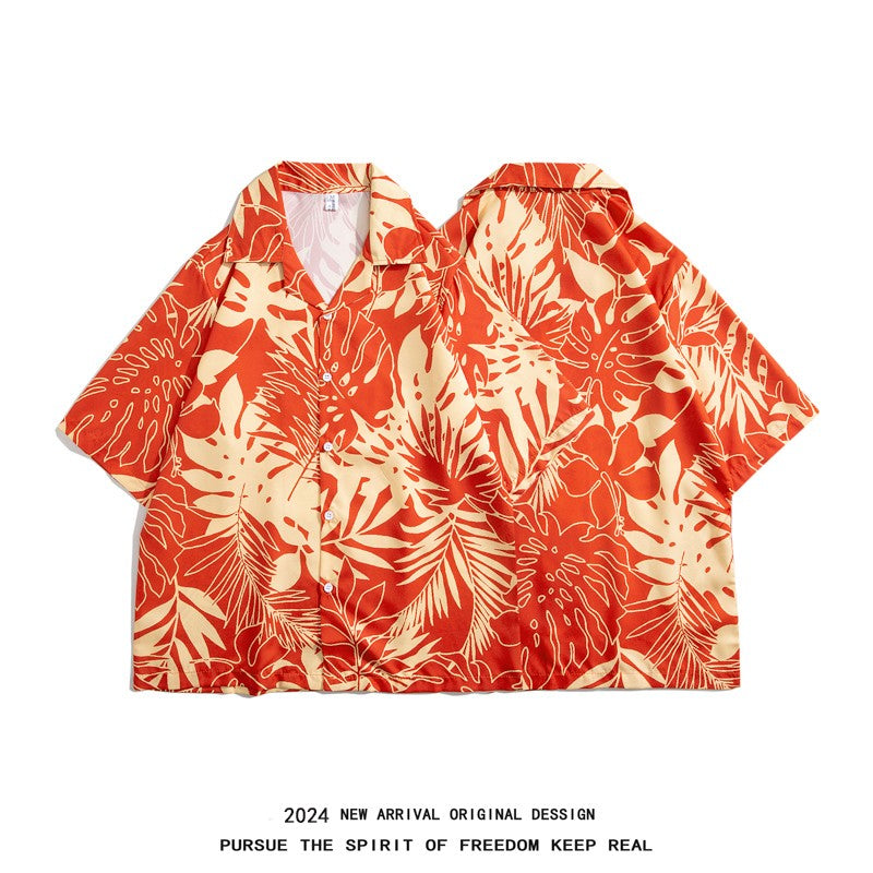 Summer men's floral shirt, designed in Hawaiian beach style, short sleeved casual shirt, ice silk quick drying loose top