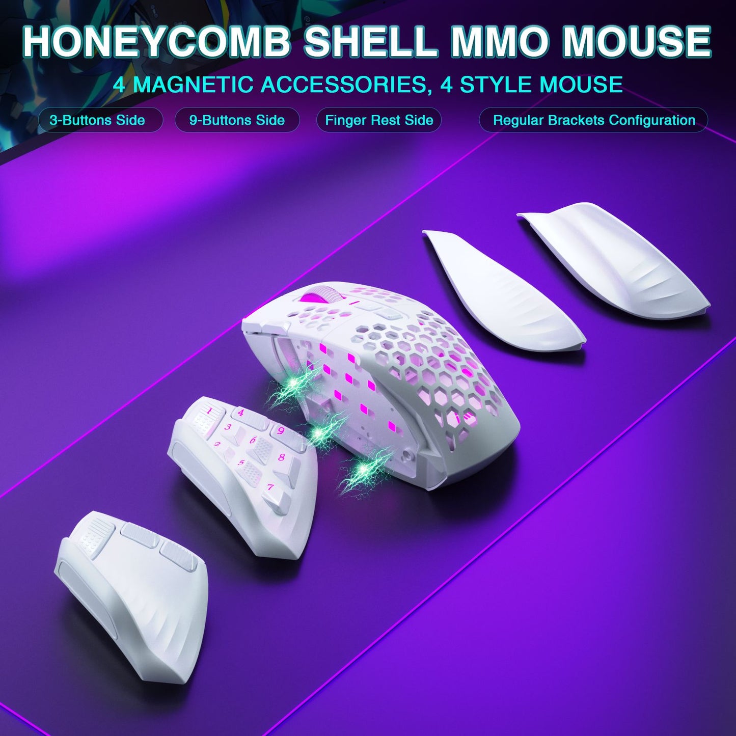 Mouse Gamer Sem Fio SOLAKAKA SM809 Pro MMO PAW3311 16 Botões Laterais 24000 DPI RGB Colmeia Macro Programável Mouse sem fio