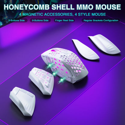 Mouse Gamer Sem Fio SOLAKAKA SM809 Pro MMO PAW3311 16 Botões Laterais 24000 DPI RGB Colmeia Macro Programável Mouse sem fio