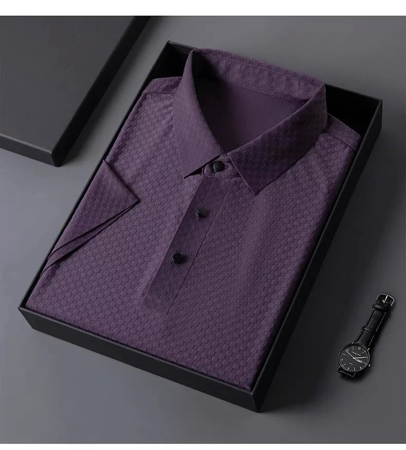 Men's Luxury and Fashionable Waffle Short Sleeve Polo Shirt, Lapel, Ice Silk, Breathable, Casual, Summer, 2024 New, High-End