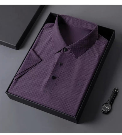 Men's Luxury and Fashionable Waffle Short Sleeve Polo Shirt, Lapel, Ice Silk, Breathable, Casual, Summer, 2024 New, High-End