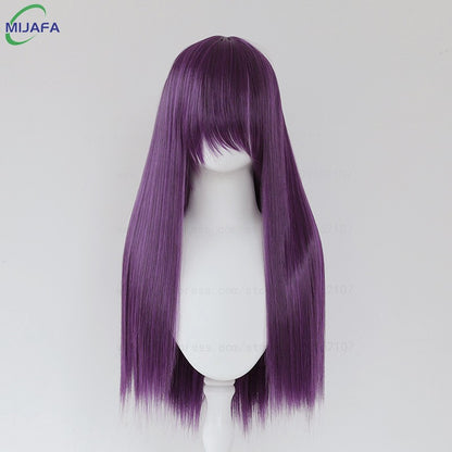 Peruca de Cosplay Longa e Lisa de Altíssima Qualidade, 400g, 48 Cores, 60cm, com Franja, Resistente ao Calor, Perucas Anime + Touca de Peruca
