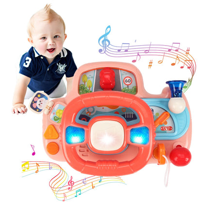 Baby Electric Steering Wheel Simulation Driving Vocal Toys for Car Seats and Stroller Educational Toys for 0-36 Months Toddlers
