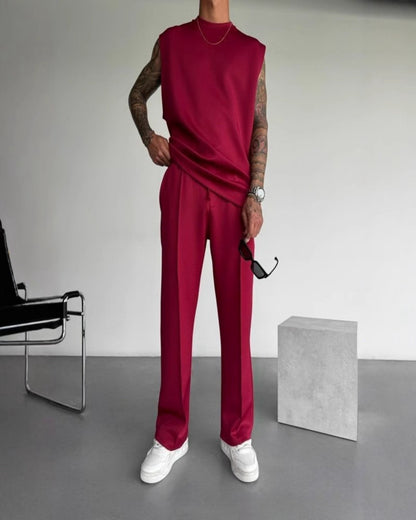 New summer sleeveless sports suit 2025 men's casual solid color trousers men's clothing vest two-piece set,