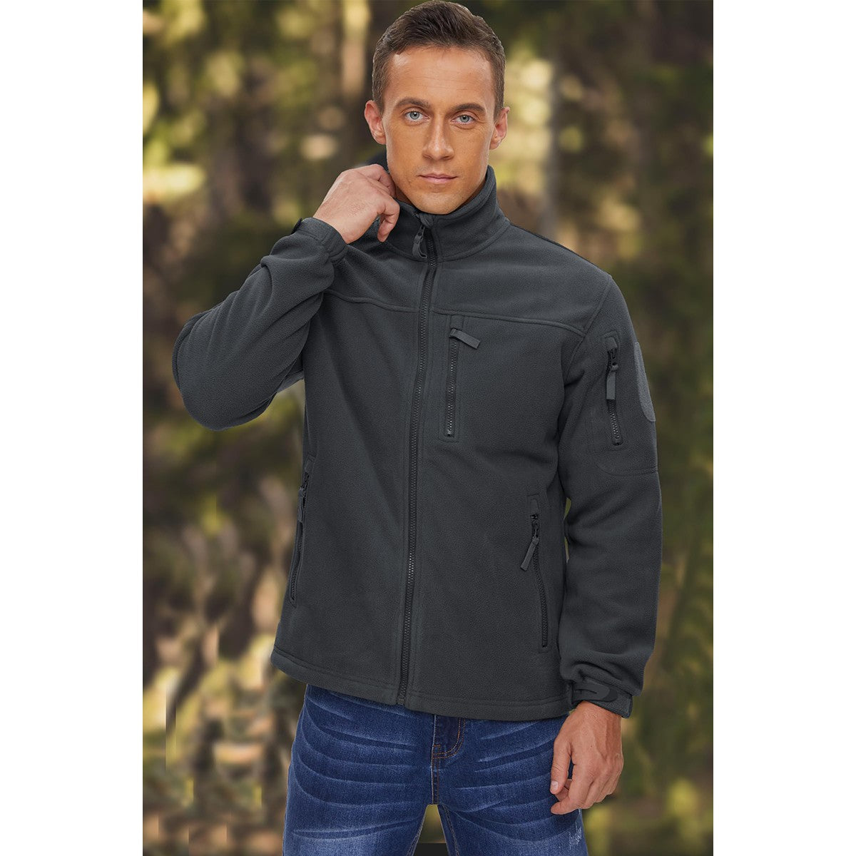 TACVASEN Men's Fleece Jacket Soft Warmth Windproof Full Zip Up Coat Multiple Zipper Pockets Hiking Working Outdoors Windbreaker