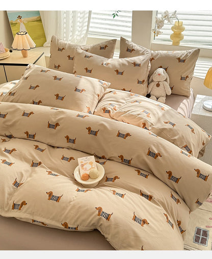 Cute Dog Printed Duvet Covet Set Brown Color Comforter Cover with Pillowcase for Kids Single/Queen/King housse de couette Full