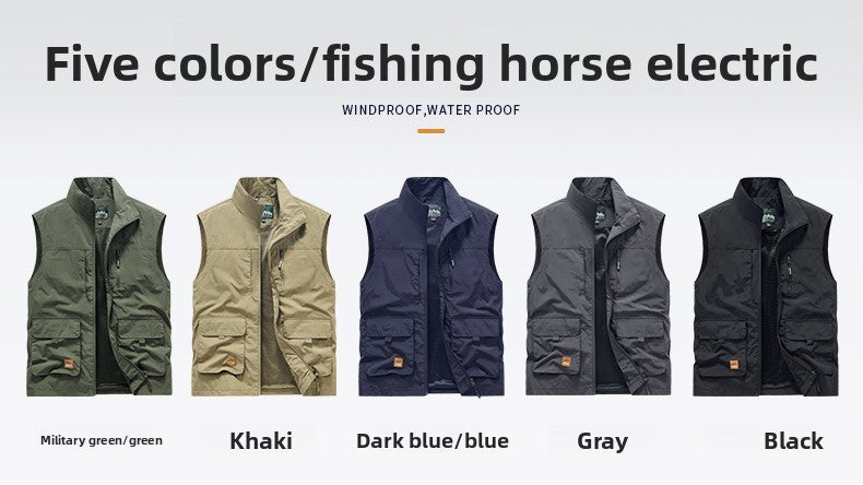 Colete Masculino de Pesca Casual Acolchoado Confortável para o Outono e Primavera, Cor Sólida, Sem Mangas, Para Homens, Corta-Vento