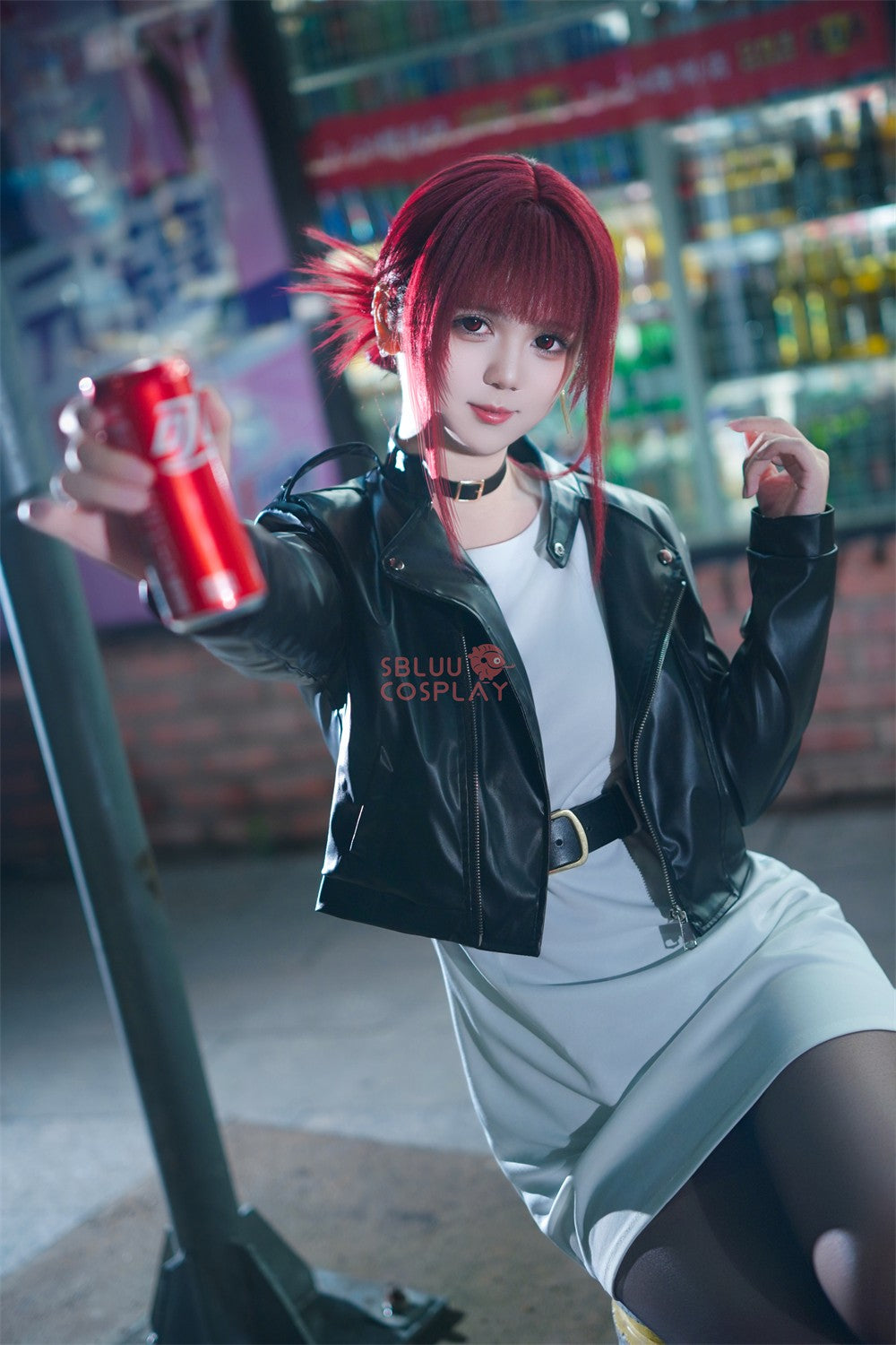 SBluuCosplay Tayama Yamada Cosplay Costume Smoking Behind the Supermarket PU Coat Dress Halloween Carnival Party Suit
