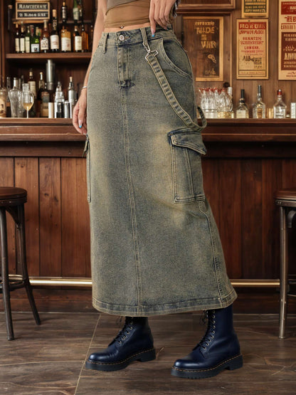 Modern Office Style Women's Denim Maxi Skirt High Waist Long Jean Pants Minimalist Workwear Fashion Clothing