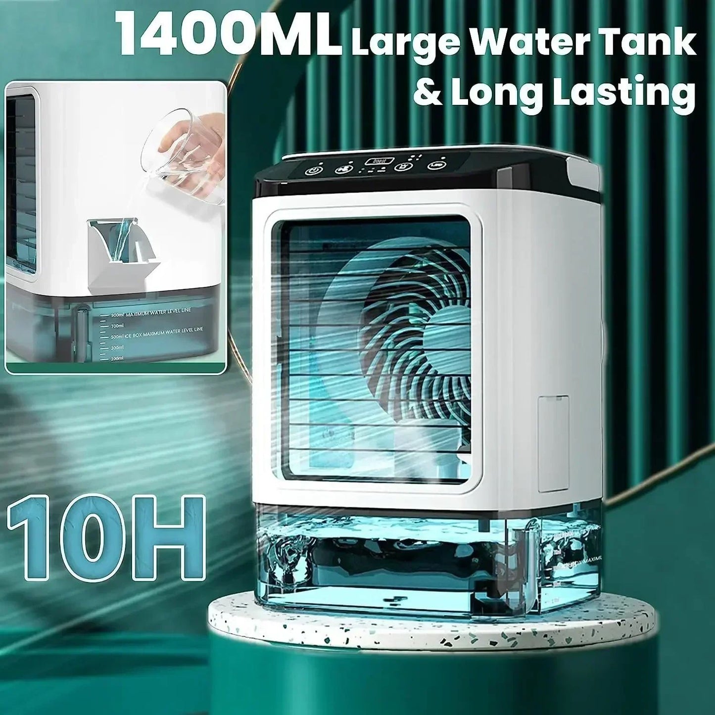 Ventilador Portátil de Ar Condicionado de Mesa Pulverização Dupla Atomização Ultrassônica Resfriador de Ar Silencioso de 3 Velocidades Luz Noturna Ventilador Elétrico para Casa
