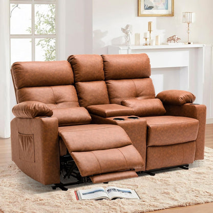 Sofá Reclinável Elétrico de 2 Lugares | Sofá Reclinável de 2 Lugares com Console e Porta-Copos | Sofá Reclinável Duplo | Assentos para Sala de Cinema