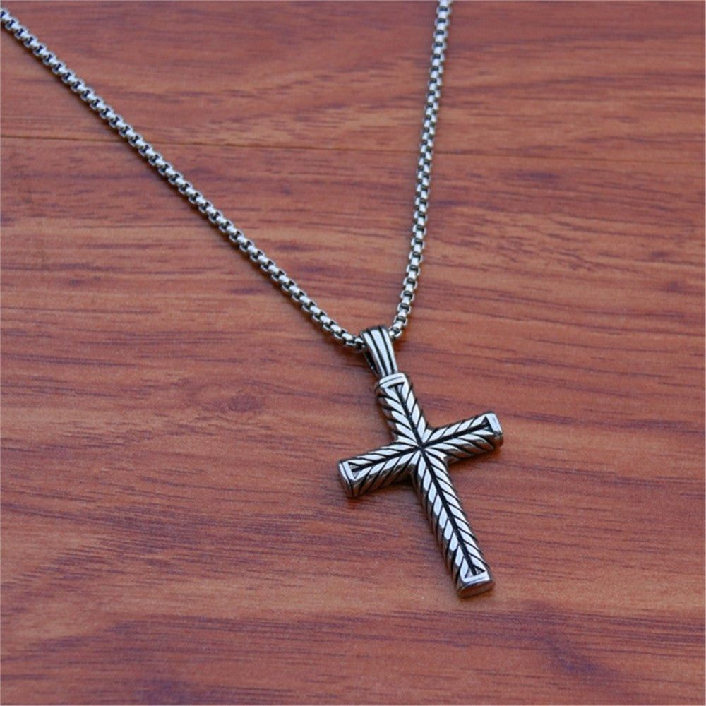 Colar com Pingente de Cruz com Padrão Retorcido Retrô Simples Corrente de Aço Inoxidável Cor Prata Joias Hip Hop Presentes Para Mulheres Homens