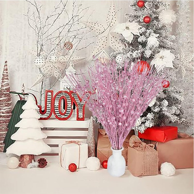5Pcs Glitter Artificial Berry Bouquet Xmas Tree Ornament for Home Decor Christmas Decoration New Year 2026 Navidad Accessories