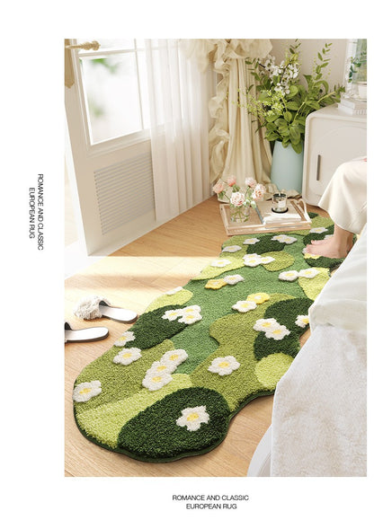 Forest Moss Rug, Premium Flocked Bedroom Living Room Decor Carpet, 3D Textured Surface, Handcrafted High-Density Weave