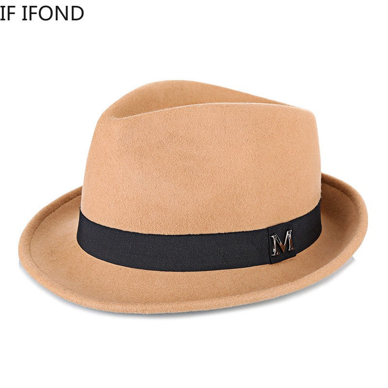 Men Winter Thick Warm Felt Fedora Hats Wool Gentleman Jazz Cap Homburg Male Classical Narrow Brim Top Hat