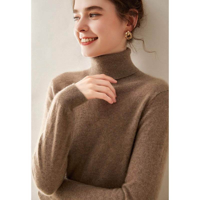Suéter de Cashmere Feminino Gola Alta Manga Comprida Pulôver de Malha 100% Cashmere Puro Suéter Básico Versão Coreana Top Feminino