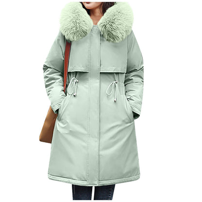 Ladies' Casual Warm And Versatile Large Fur Collar Solid Color Thick Cotton Coat Jacket For Outdoor Daily Wear