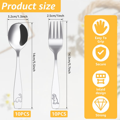 10/20Pcs Kids Silverware Set Stainless Steel Kids Fork Spoon Set Funny Dinosaur Flatware Set for Children Toddler Accessories