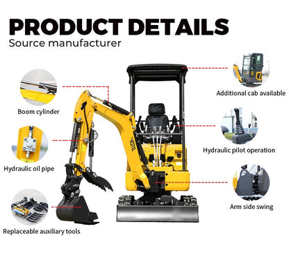 Mini Escavadeira 1 Ton Motor Kubota EURO 5 China Barato 2 Ton Escavadeira de Esteira 1.8 Ton para uso doméstico Escavadeira agrícola de 3 Ton para venda personalizada
