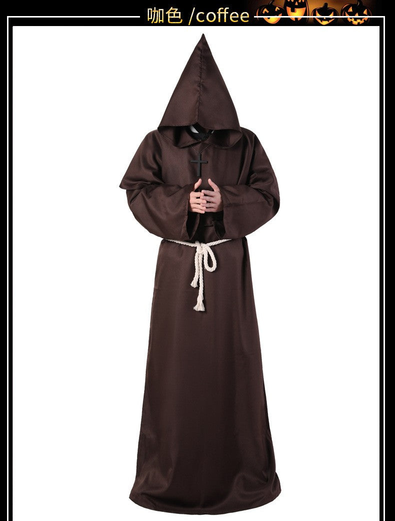 Medieval Hooded Monk Friar Priest Wizard Long Robe Unisex Adult Loose Stage Outfit For Masquerade Theme Party Halloween Cosplay