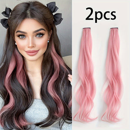 2pcs Cute Colorful Hair Extension One-Piece Seamless Invisible Hairpieces Hair Piece For Kid synthetic Invisible Clip Hair Piece