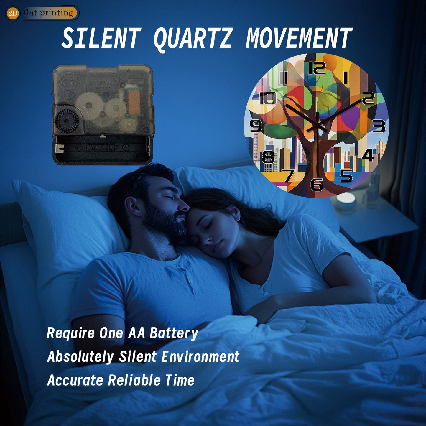 Geometric Abstract Tree Wall Clock, Colorful Cityscape Backdrop, Modern Art Urban Nature Fusion Home Decor