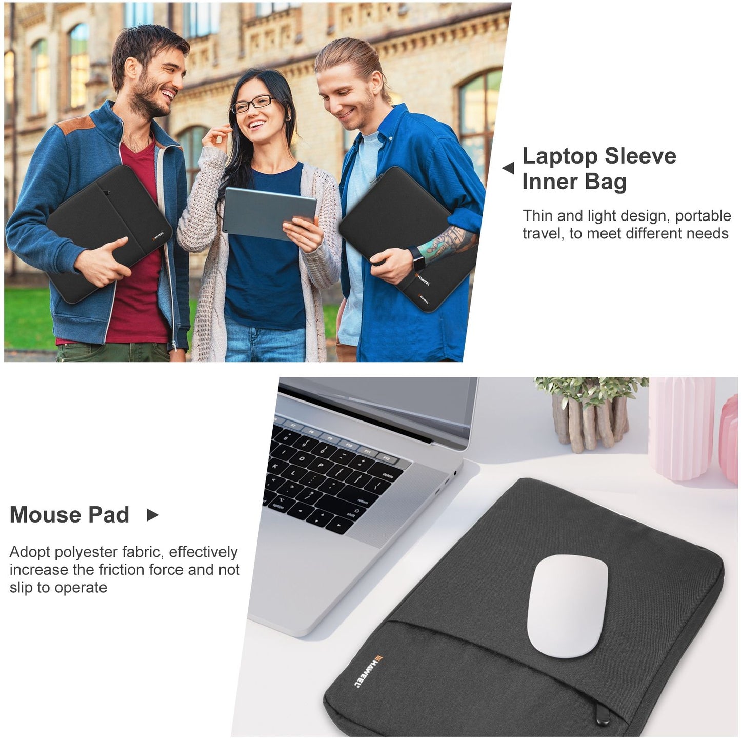 Capa para notebook HAWEEL 11 13 15 polegadas para Xiaomi Huawei HP DELL Bolsa para laptop com zíper Bolsa de transporte Capa à prova de choque para Macbook