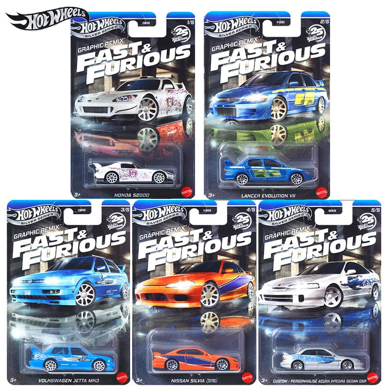 Hot Wheels Velozes e Furiosos HNR88L Carros Colecionáveis Die-Cast Escala 1/64: Honda S2000 Lancer Evolution VII Nissan Silvia S15