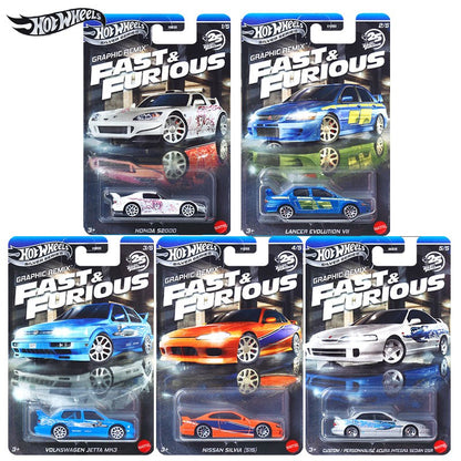 Hot Wheels Velozes e Furiosos HNR88L Carros Colecionáveis Die-Cast Escala 1/64: Honda S2000 Lancer Evolution VII Nissan Silvia S15