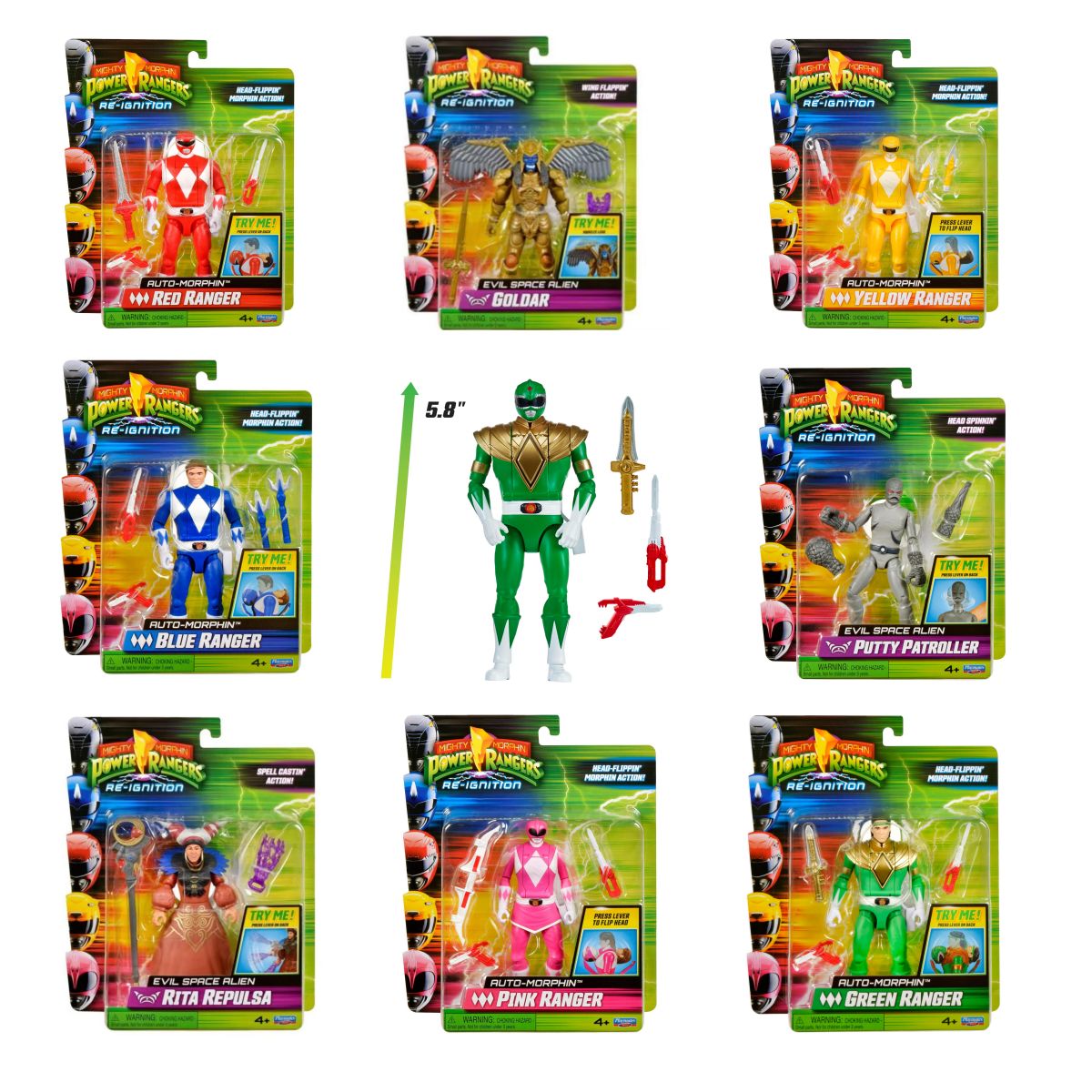 Anime Mighty Morphin Power Rangers Boneco de Ação Red Ranger Modelo Green Ranger Brinquedo Boneca Coleção Enfeites Presentes para Crianças