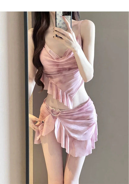 Summer Elegant 3-Piece Bikini Set Women Advanced Feeling Swimsuit Cover-Up Skirt Thailand Beach Vacation Sexy Bathing Suit