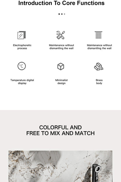 Luxury black brass wall mounted thermostatic bathroom faucet with LED digital display design, embedded hot and cold bathtub Tap