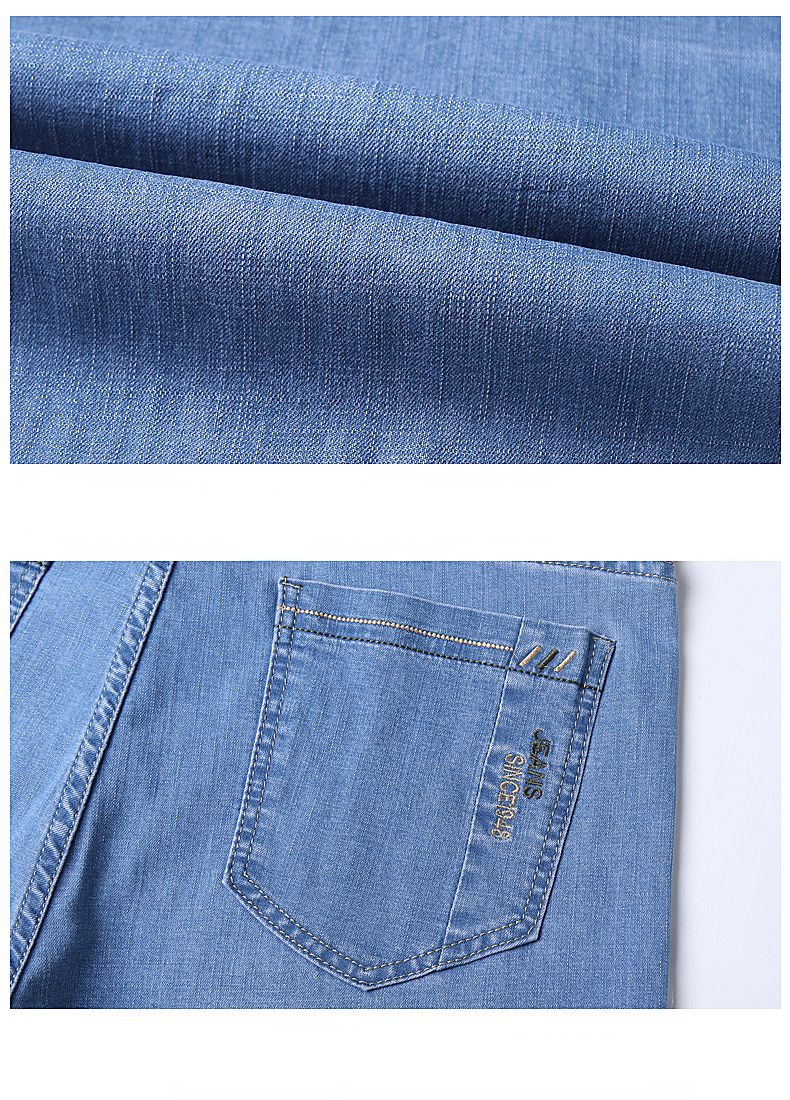 Summer Men Denim Shorts New Style Thin Embroidery Business Casual Straight  Short Jeans Male Brand Clothing Black Blue
