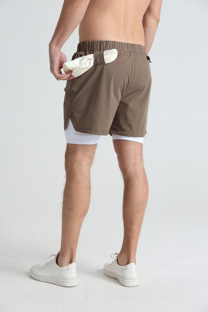 Men's sports double-deck shorts Fitness Quick Dry Training Shorts Casual 2 In 1 Multi-pocket sweatpants Men Gyms Running shorts